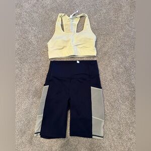Yellow Sports Bra and Black Shorts Set